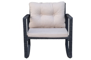 Modern Black Rattan Rocking Set KD Steel Tempered Glass Polyester <b>Cushion</b> <b>Outdoor</b> Furniture <b>Garden</b> Patio Comfortable All-Weather - Product Image 5