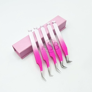 Pince à cils rose et blanc ombré bicolore avec poignée diamantée, en acier inoxydable personnalisé, à pointe en fibre, avec nœud - Product Image 2