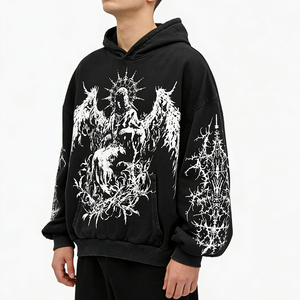 Custom 500GSM 100% Cotton Fleece Heavyweight Screen Printed Embroidered Acid Washed Sun Faded Winter Solid Front <b>Pullover</b> <b>Men</b> - Product Image 3