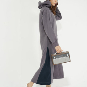 Premium Quality Breathable Eco-Friendly Women <b>Hooded</b> Solid Long Sleeve <b>Sweatshirt</b> <b>Dress</b> X-Long Casual Fleece Pullover Front Logo - Product Image 4