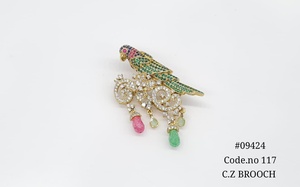 09424CZ Parrot Brooch Bird Brooch <b>Pin</b> Designer CZ Brooch Mehandi Plated Bird CZ Brooch Multi Color Cubic Zirconia Wedding - Product Image 5