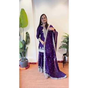 Women's Beautiful <b>Top</b>- Sharara and Dupatta Set with Heavy Embroidery Sequence Work - Product Image 2