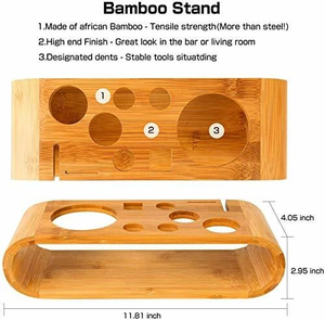 Modern Bamboo Cocktail Set With Stainless Steel <b>Shaker</b> Strainer Jigger Spoon And <b>Bottle</b> Stopper For Home Bar Use - Product Image 3
