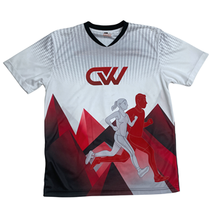 T-shirt de course à manches courtes personnalisé OEM, sublimation, séchage rapide, 100 % polyester, évacuation de l'humidité, pour marathon et demi-marathon - Product Image 1