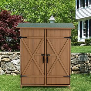 Casetta Porta Attrezzi in Legno con Scaffali Rimovibili, Tetto a Spiovente, Facile da Montare - Product Image 4