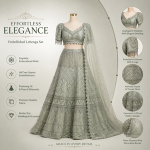 Luxury Silver Grey Designer Bridal Lehenga Choli with Embroidered Dupatta | Premium Wedding Dress <b>Sequin</b> Party Wear Outfit - Product Image 5