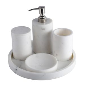 Stone Era Luxury White Marble <b>Bathroom</b> <b>Accessories</b> <b>Set</b> with Eco-Friendly Vanity Organizer Soap Dispenser Toothbrush Holder - Product Image 3