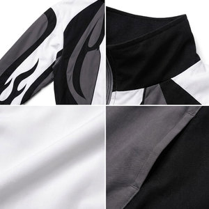Ensemble de survêtement pour homme noir et blanc à imprimé géométrique, style sportif, en polyester tricoté respirant, pour l'automne, veste à col montant et pantalon - Product Image 6