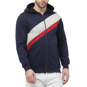 Mens Navy Color Block <b>Zip</b> Up Hoodie Full <b>Zip</b> <b>Hooded</b> Sweatshirt Casual Fleece Jacket Contrast Panel Streetwear Hoodie - Product Image 1