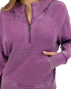 <b>Purple</b> Hooded Eco-Friendly Waterproof Fleece Jacket with Zipper and Kangaroo Pocket Full Sleeve Women's Autumn Wear 100% Cotton - Product Image 6
