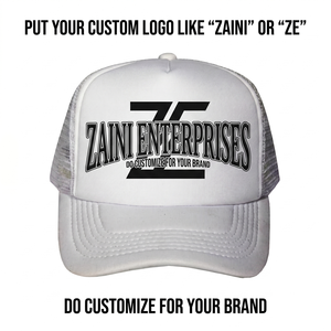 Casquette de camionneur ZAINI 280 GSM en maille blanche 100 % coton de haute qualité, 5 panneaux, logo personnalisé, broderie thermocollée, imperméable, réglable - Product Image 1