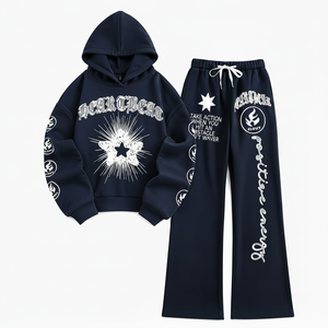 Ensemble de survêtement pour homme avec sweat à capuche délavé, personnalisé, 2 pièces, coupe-vent de poids moyen, grande taille, imprimé numériquement, style streetwear - Product Image 1
