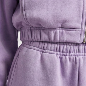 Conjunto de 2 piezas de pantalones cortos de lana para mujer, chaqueta con cremallera y cuello alto de color liso y pantalones cortos por encima de la rodilla, ropa deportiva informal de ajuste holgado - Product Image 5