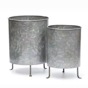 Macetero Redondo de Chapa Galvanizada con Asas Metálicas de Doble Lado, Recipiente Botánico Profundo para Jardín o Granja - Product Image 2