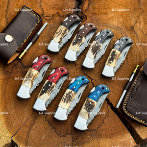 Razor Sharp Damascus Steel Folding Blade Drop Point Industrial Grade Pocket Knife Elk Horn Wood Handle OEM ODM EDC Utility Knife - Product Image 5