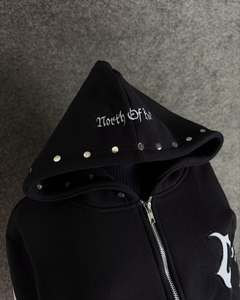 Ensemble de survêtement gothique noir à capuche, manches longues, fermeture éclair sur le devant, imprimé croix blanche, tenue décontractée d'automne pour garçons et enfants - Product Image 5