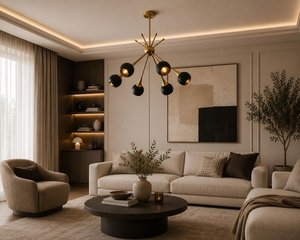 Black Brass <b>Sputnik</b> Chandelier 6 Globe Mid Century Modern Dining Room Ceiling <b>Light</b> Decorative Pendant <b>Fixture</b> - Product Image 2