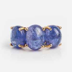 Bague de fiançailles de luxe en tanzanite bleue taille ovale, plaquée or 14 carats, pierre de naissance de juin - Product Image 1