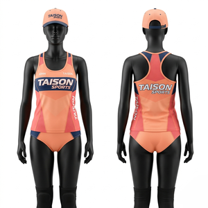 Uniforme de voleibol de playa premium de poliéster y spandex de 200 GSM, diseño de paneles verde y naranja, sublimación, logotipo personalizado - Product Image 4