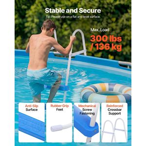Échelle de piscine en acier à 3 marches, type A, pour piscine hors sol à paroi haute de 36 pouces, avec capacité de 300 lb, marches d'entrée/sortie - Product Image 3