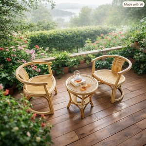 Ensemble de chaises de jardin en bambou écologiques, mobilier d'extérieur au design moderne, sièges durables pour cour, sans rembourrage, pieds coniques, pour sols durs - Product Image 1