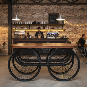 Carrito de Estilo Moderno Inspirado en la Calle, Hecho a Mano en India, de Madera y Hierro, para Hoteles, Resorts, Sala de Estar o Cocina - Product Image 1