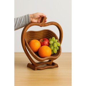 ตะกร้าผลไม้รูปแอปเปิ้ลทำมือจากไม้ชีแชมพร้อมหูจับ - ขายส่ง - Product Image 2