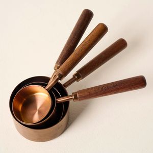 Elegant Pure Copper <b>Measuring</b> Cup Set Wooden Grip Kitchen <b>Measuring</b> <b>Tools</b> Wholesale Bulk OEM ODM Supplier India - Product Image 3