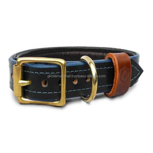 Collar de perro de cuero genuino azul marino hecho a medida con costuras de contraste fuertes y duraderas y herrajes de latón resistentes - Product Image 4