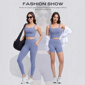 Ensemble de yoga sans couture 3 pièces pour femmes : Leggings taille haute, short et brassière de sport – Tenue de sport et fitness OEM/ODM - Product Image 4