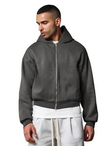 Dark Grey Oversized Cropped Heavy Thick Zip up Hoodies Men Custom Design Logo Drop Shoulder Double <b>Slider</b> Cheap Bulk Thermal - Product Image 4