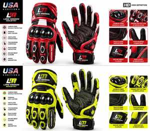 Guantes de Motocicleta Long Mission Industry, Largos hasta la Muñeca, de Cuero, Compatibles con Pantalla Táctil, Transpirables, Deportivos, Ecológicos, para Uso Diario, Rojos - Product Image 2