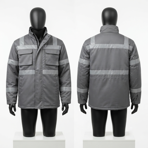 Premium 300 GSM Polyester Cotton Canvas Hooded <b>Waterproof</b> Breathable High Visibility <b>Red</b> Reflective Leather <b>Jacket</b> Custom - Product Image 5