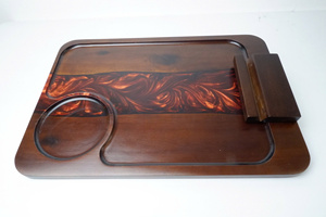 Modern Wooden Serving <b>Tray</b> With Turquoise Resin Inlay Rectangular Handmade <b>Storage</b> Holder For Living Room Tableware - Product Image 6