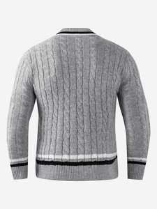 Gilet pull sans manches pour homme, style preppy, col en V, tricot torsadé, bordure à rayures contrastantes, décontracté, pour affaires, universitaire, cricket - Product Image 2