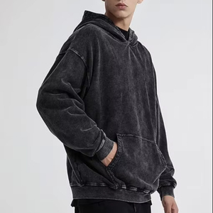 High-Grade Oversized <b>Drop</b> Shoulder Vintage Retro <b>Acid</b> Wash 100% Cotton 480 GSM Pullover Men's Hoodies Streetwear Hip Hop Fashion - Product Image 2