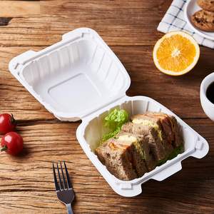 Envase desechable tipo clamshell de 6x6 pulgadas, resistente, impermeable, ecológico, biodegradable, a base de bagazo, para fideos y alimentos, OEM - Product Image 3