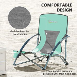 Set di 2 Sedie da Spiaggia Pieghevoli Turchesi con Schienale in Rete, Borsa per il Trasporto e Portabicchieri per Campeggio, Giardino, Sport e Picnic - Product Image 4