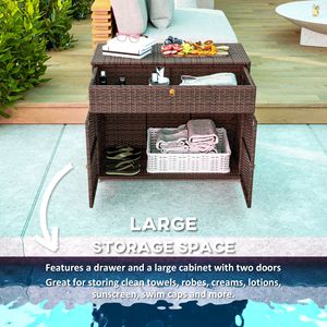 Armadio Contenitore Impermeabile in Rattan PE per Esterni con Cassetto, Marrone Misto, per Piscina Interna ed Esterna - Product Image 4