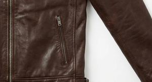 Brown Genuine Leather Men's Motorcycle Jacket Zipper <b>Stand</b> Embroidery Front Breathable Cotton Lining Windproof Waterproof Spring - Product Image 6