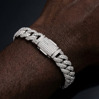 RAAMAA Bracelet unisexe HipHop en argent massif S925 plaqué, style Cuban Link Miami, avec fermoir boîte, pavé de diamants de laboratoire, 12 mm