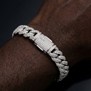 Bracelet unisexe Hip-Hop en argent massif S925 plaqué, style Cuban Link Miami, avec fermoir boîte, pavé de diamants CVD HPHT, 12 mm - Product Image 1