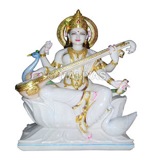 รูปปั้นพระสราสวทีหินอ่อนสีขาว |   พระพุทธรูปซาราสวาตีหินอ่อนทำมือสำหรับบ้านและวัด – มาลียาส - Product Image 1