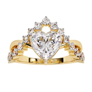 Bague en or massif 14 carats avec diamant de laboratoire taille cœur 2 carats, pierres latérales rondes, bijou romantique de haute qualité, design personnalisé, best-seller - Product Image 1