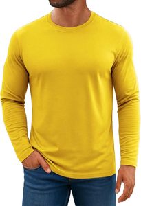 Camiseta de Manga Larga con Cuello Redondo para Hombre, Color Naranja, Corte Regular, Informal, Tejida, Color Sólido, Nuevo Modelo Personalizado, Fabricación ODM OEM, Venta al por Mayor - Product Image 2