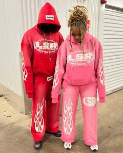 Ensemble survêtement homme vintage streetwear personnalisé, sweat à capuche zippé et pantalon de survêtement épais délavé à l'acide - Product Image 4