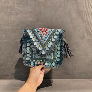Boho Handmade Jute <b>Clutch</b> with Square Beading Fashionable <b>Wedding</b> Party <b>Bag</b> - Product Image 5