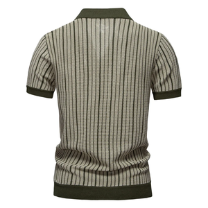 Camisa POLO de manga corta de punto, estilo veraniego para hombre, con botones, a rayas, moderna, versátil y transpirable - Product Image 3