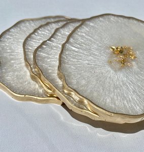 Custom Handmade Gold Foil Resin Coasters Set Round Sea & Floral Theme Heat Resistant Customizable for Gifts & Home Decor - Product Image 3