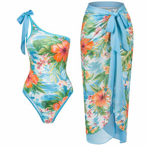 Traje de baño de una pieza para mujer con pareo, conjunto de ropa de playa con estampado personalizado, falda cruzada para el verano, cubre bikini - Product Image 4